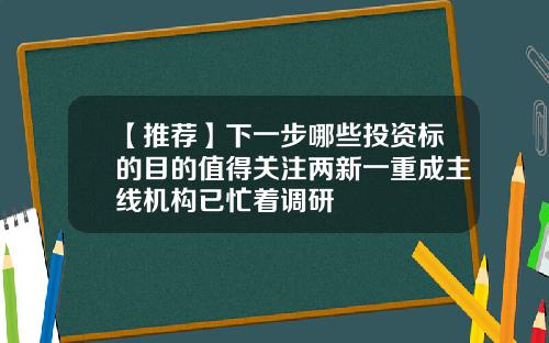【推荐】下一步哪些投资标的目的值得关注两新一重成主线机构已忙着调研