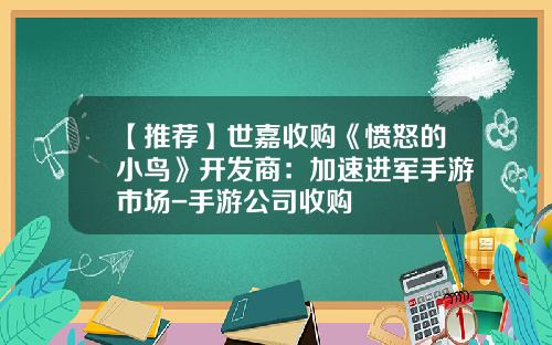 【推荐】世嘉收购《愤怒的小鸟》开发商：加速进军手游市场-手游公司收购