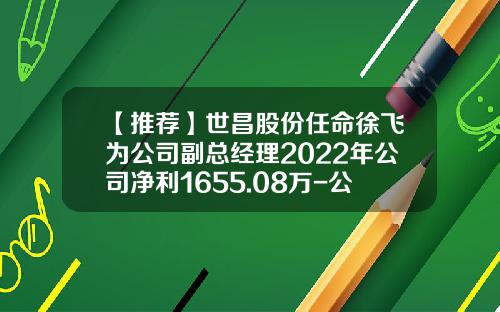 【推荐】世昌股份任命徐飞为公司副总经理2022年公司净利1655.08万-公司副总经理由谁任命