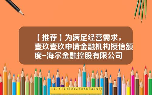 【推荐】为满足经营需求，壹玖壹玖申请金融机构授信额度-海尔金融控股有限公司