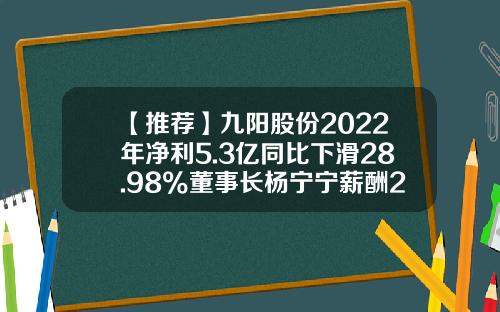 【推荐】九阳股份2022年净利5.3亿同比下滑28.98%董事长杨宁宁薪酬295.41万-九阳公司待遇