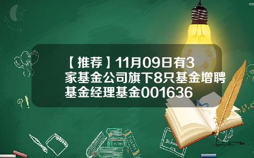 【推荐】11月09日有3家基金公司旗下8只基金增聘基金经理基金001636