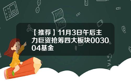 【推荐】11月3日午后主力巨资抢筹四大板块003004基金
