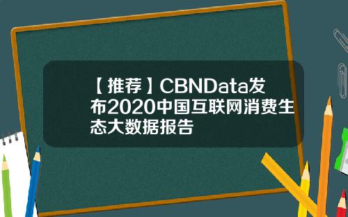 【推荐】CBNData发布2020中国互联网消费生态大数据报告