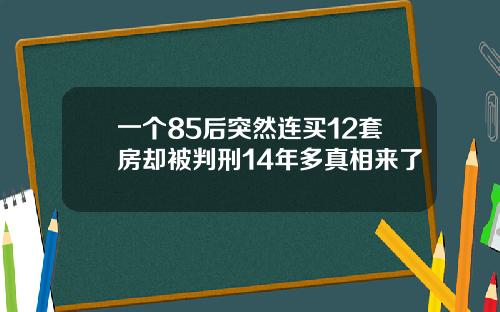 一个85后突然连买12套房却被判刑14年多真相来了