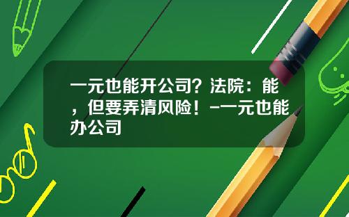 一元也能开公司？法院：能，但要弄清风险！-一元也能办公司