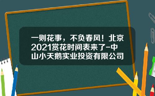一则花事，不负春风！北京2021赏花时间表来了-中山小天鹅实业投资有限公司