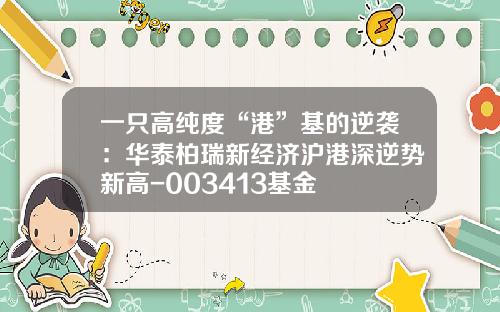 一只高纯度“港”基的逆袭：华泰柏瑞新经济沪港深逆势新高-003413基金