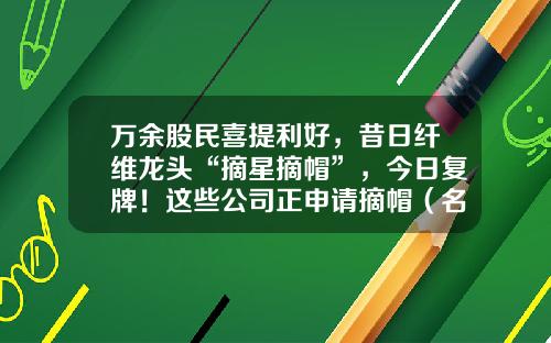 万余股民喜提利好，昔日纤维龙头“摘星摘帽”，今日复牌！这些公司正申请摘帽（名单）-st股票资讯