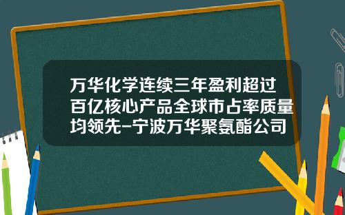 万华化学连续三年盈利超过百亿核心产品全球市占率质量均领先-宁波万华聚氨酯公司