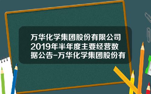 万华化学集团股份有限公司2019年半年度主要经营数据公告-万华化学集团股份有限公司地址