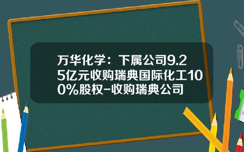 万华化学：下属公司9.25亿元收购瑞典国际化工100%股权-收购瑞典公司