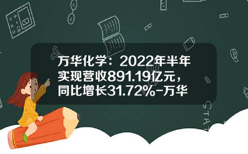 万华化学：2022年半年实现营收891.19亿元，同比增长31.72%-万华化学集团公司