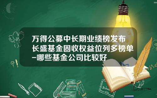 万得公募中长期业绩榜发布长盛基金固收权益位列多榜单-哪些基金公司比较好