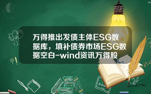 万得推出发债主体ESG数据库，填补债券市场ESG数据空白-wind资讯万得股票