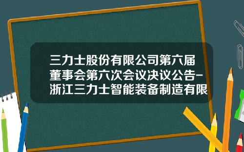 三力士股份有限公司第六届董事会第六次会议决议公告-浙江三力士智能装备制造有限公司