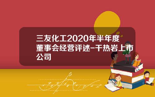 三友化工2020年半年度董事会经营评述-干热岩上市公司