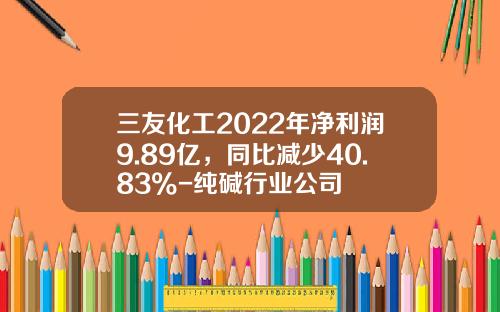 三友化工2022年净利润9.89亿，同比减少40.83%-纯碱行业公司