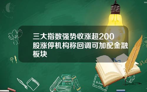 三大指数强势收涨超200股涨停机构称回调可加配金融板块