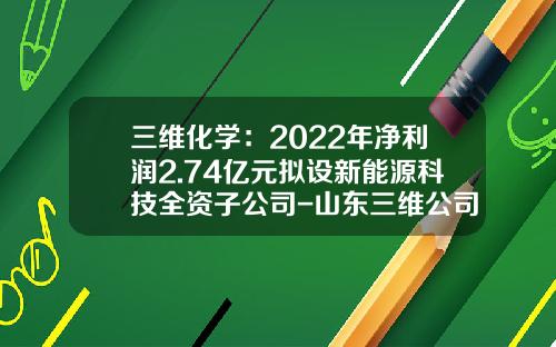 三维化学：2022年净利润2.74亿元拟设新能源科技全资子公司-山东三维公司公告