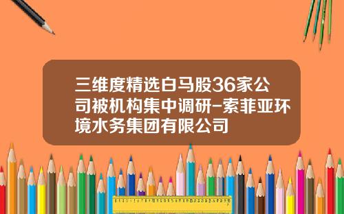 三维度精选白马股36家公司被机构集中调研-索菲亚环境水务集团有限公司