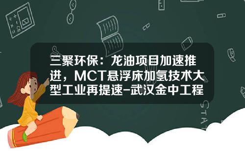 三聚环保：龙油项目加速推进，MCT悬浮床加氢技术大型工业再提速-武汉金中工程公司