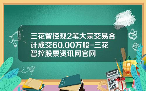 三花智控现2笔大宗交易合计成交60.00万股-三花智控股票资讯网官网