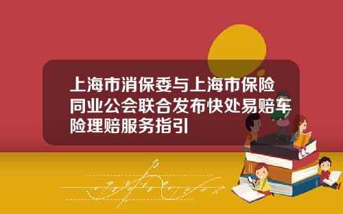 上海市消保委与上海市保险同业公会联合发布快处易赔车险理赔服务指引