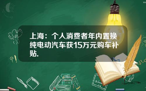 上海：个人消费者年内置换纯电动汽车获15万元购车补贴.