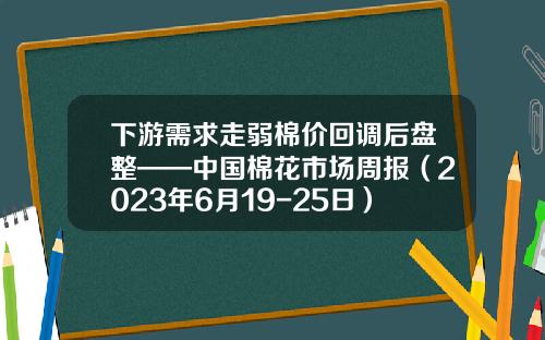下游需求走弱棉价回调后盘整——中国棉花市场周报（2023年6月19-25日）-棉花期货一手多少吨