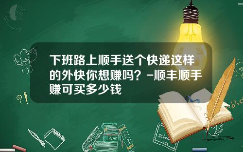 下班路上顺手送个快递这样的外快你想赚吗？-顺丰顺手赚可买多少钱