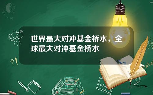 世界最大对冲基金桥水，全球最大对冲基金桥水