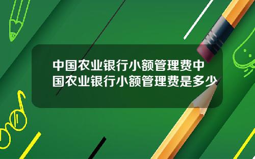 中国农业银行小额管理费中国农业银行小额管理费是多少