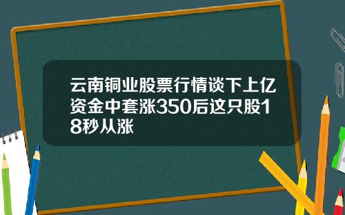云南铜业股票行情谈下上亿资金中套涨350后这只股18秒从涨