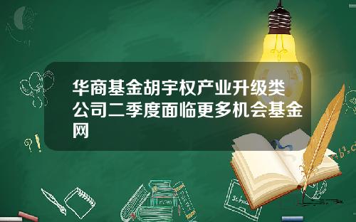 华商基金胡宇权产业升级类公司二季度面临更多机会基金网