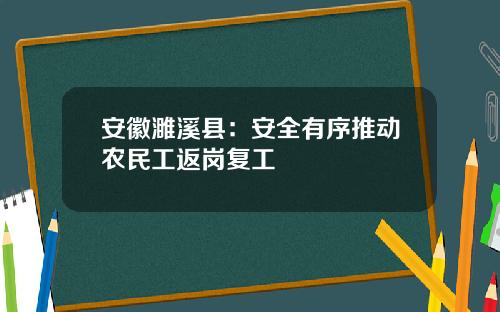 安徽濉溪县：安全有序推动农民工返岗复工