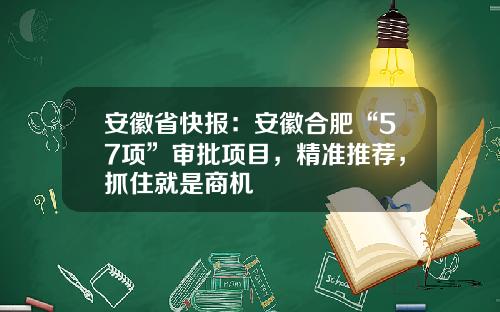 安徽省快报：安徽合肥“57项”审批项目，精准推荐，抓住就是商机