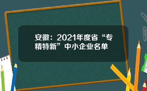 安徽：2021年度省“专精特新”中小企业名单