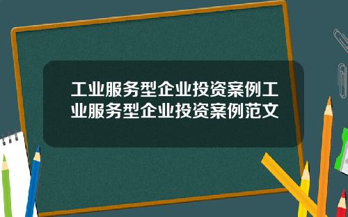 工业服务型企业投资案例工业服务型企业投资案例范文