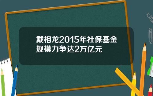 戴相龙2015年社保基金规模力争达2万亿元