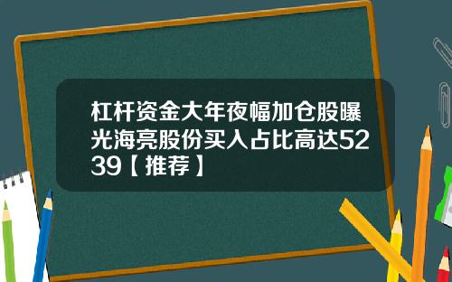杠杆资金大年夜幅加仓股曝光海亮股份买入占比高达5239【推荐】