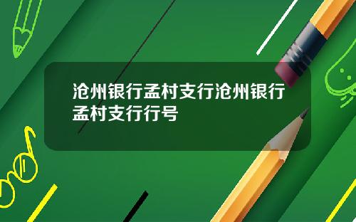 沧州银行孟村支行沧州银行孟村支行行号