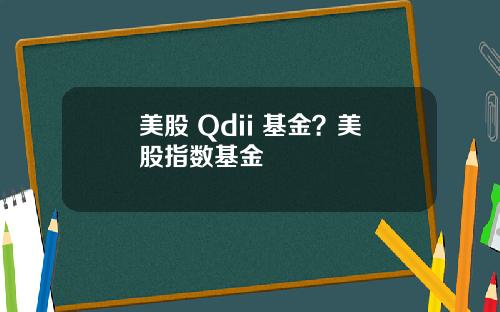 美股 Qdii 基金？美股指数基金