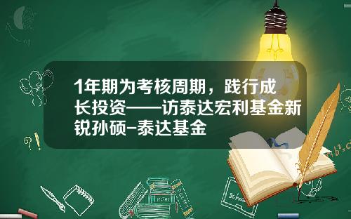 1年期为考核周期，践行成长投资——访泰达宏利基金新锐孙硕-泰达基金