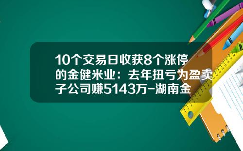 10个交易日收获8个涨停的金健米业：去年扭亏为盈卖子公司赚5143万-湖南金健药业股份有限公司