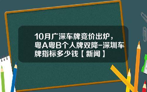 10月广深车牌竞价出炉，粤A粤B个人牌双降-深圳车牌指标多少钱【新闻】