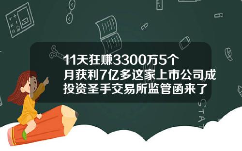 11天狂赚3300万5个月获利7亿多这家上市公司成投资圣手交易所监管函来了