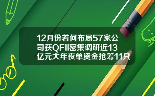 12月份若何布局57家公司获QFII密集调研近13亿元大年夜单资金抢筹11只潜力股