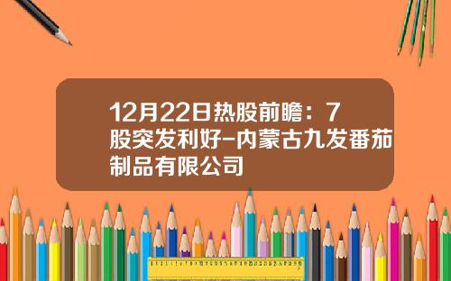 12月22日热股前瞻：7股突发利好-内蒙古九发番茄制品有限公司