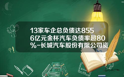 13家车企总负债达8556亿元金杯汽车负债率超80%-长城汽车股份有限公司资产负债表【新闻】